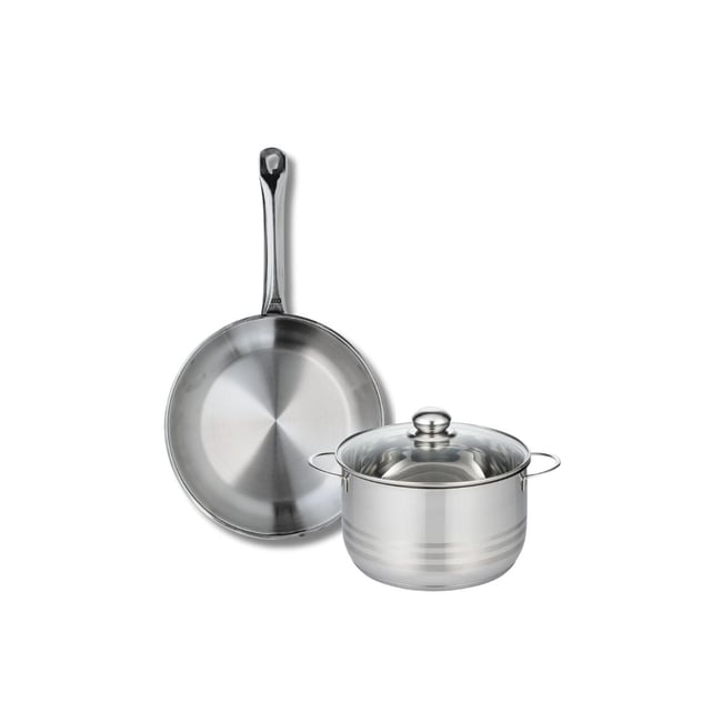 Batterie de cuisine 1 poêle 28cm + 1 faitout 20cm PROFI BRILLANT inox <span itemprop=