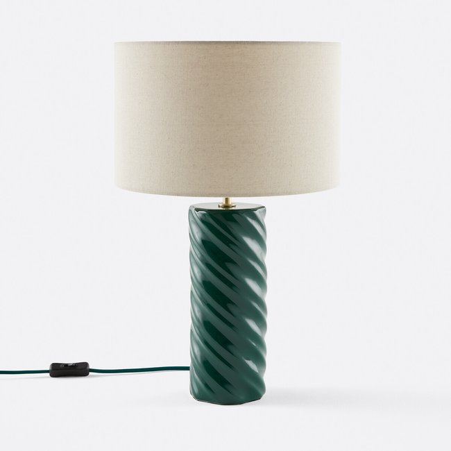 Lampe à poser céramique et lin, Dehen Couleur vert <span itemprop=