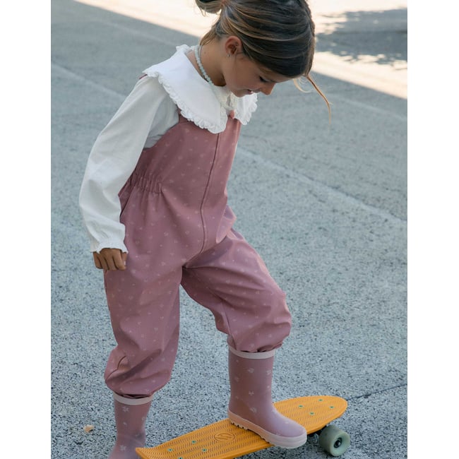 Salopette de pluie en caoutchouc avec imprimé floral rose <span itemprop=