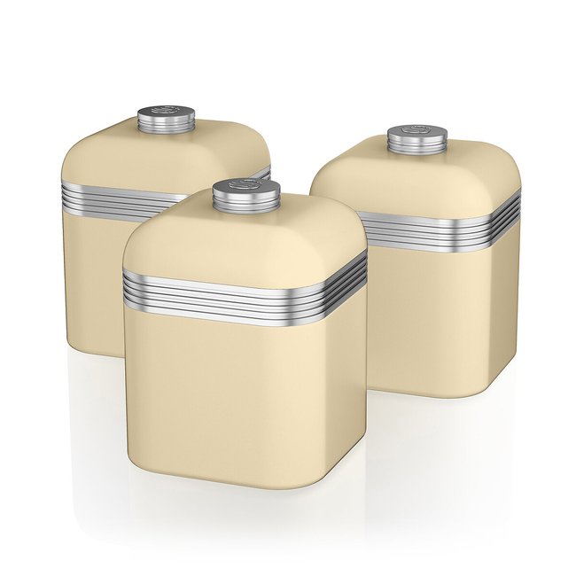 Set of 3 Retro Tea Coffee Sugar Canisters in Cream, cream, SWAN