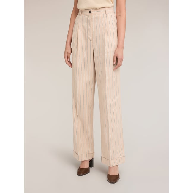 Pantalon palazzo à rayures beige <span itemprop=