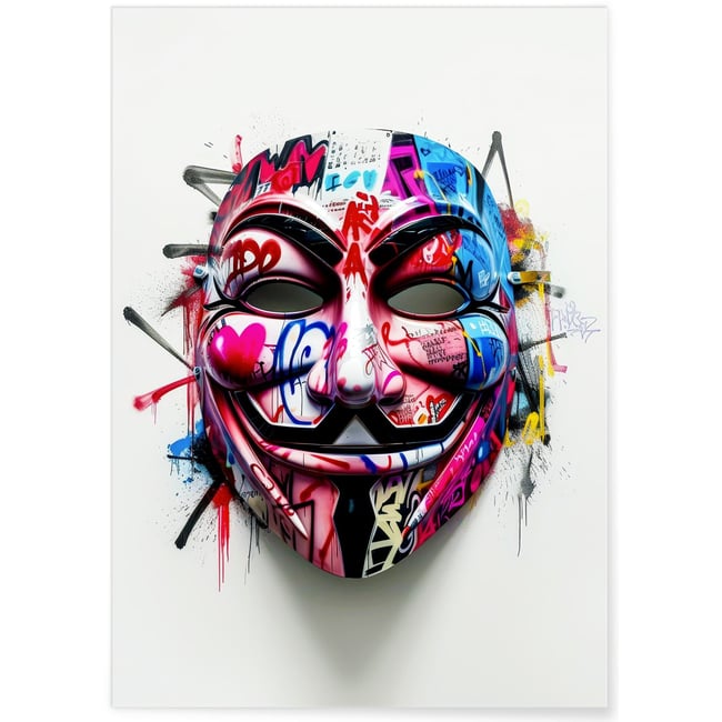Affiche Masque Graffiti Pop Art Couleur blanc <span itemprop=