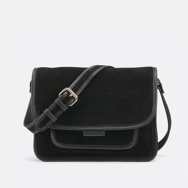 Sac besace en cuir bi-matière Signature FELICIE noir <span itemprop=