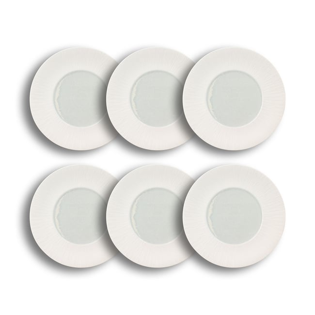 Lot de 6 assiettes plates en porcelaine 31cm, URUS Couleur blanc-bleu <span itemprop=