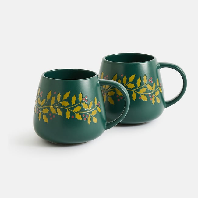 Lot de 2 mugs, en grès, NOELIE Couleur vert sapin <span itemprop=
