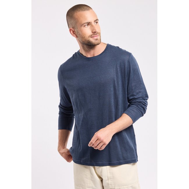 T-shirt manches longues en lin bleu <span itemprop=
