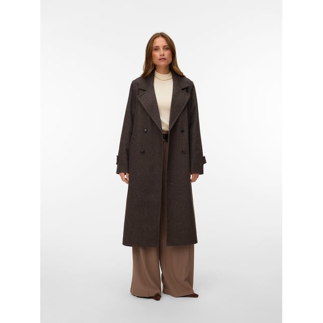 Manteau long col tailleur marron chocolat <span itemprop=