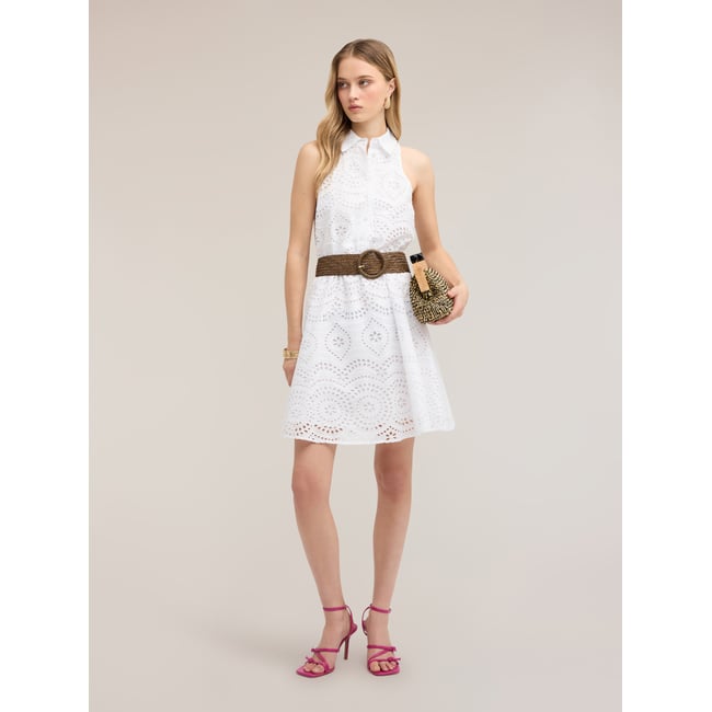 Robe chemise en broderie anglaise blanc <span itemprop=