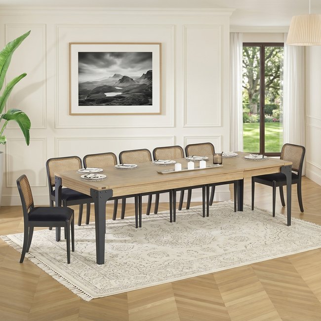 Table rectangulaire en chêne 1 rallonge 10/12 couverts SEATTLE Couleur noire <span itemprop=