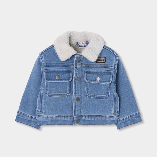 Veste denim maille garçon avec col molleton bleu <span itemprop=
