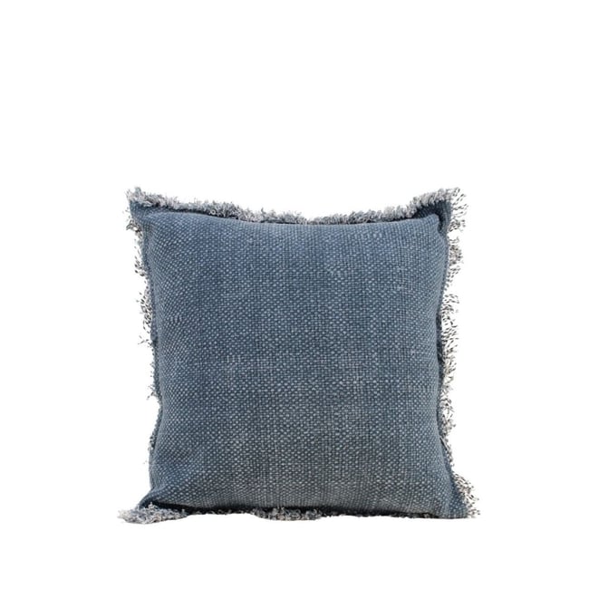 Coussin effet à franges 40x40cm bleu <span itemprop=