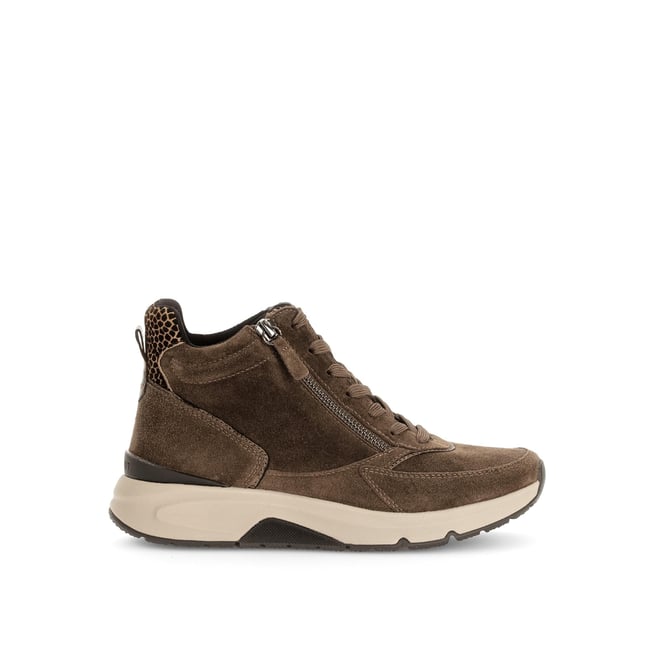Baskets en cuir à talon compensé cognac <span itemprop=