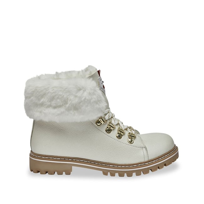 Bottines cuir montagne fourrées Lacen blanc <span itemprop=