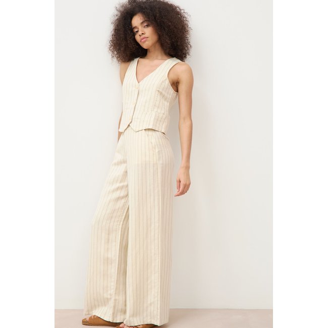 Pantalon large taille haute ceinture jaune pastel <span itemprop=