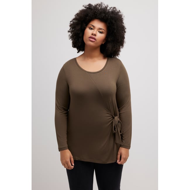 T-shirt, nœud fantaisie, classique, col en V vert roseau <span itemprop=