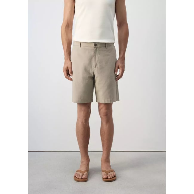 Bermuda slim fit 100 % coton à micro-carreaux beige <span itemprop=