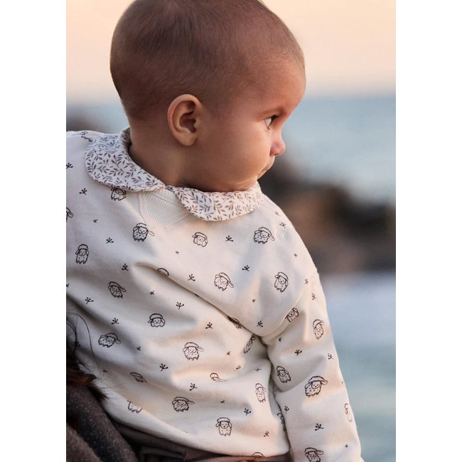 Sweat-shirt coton imprimé blanc cassé <span itemprop=
