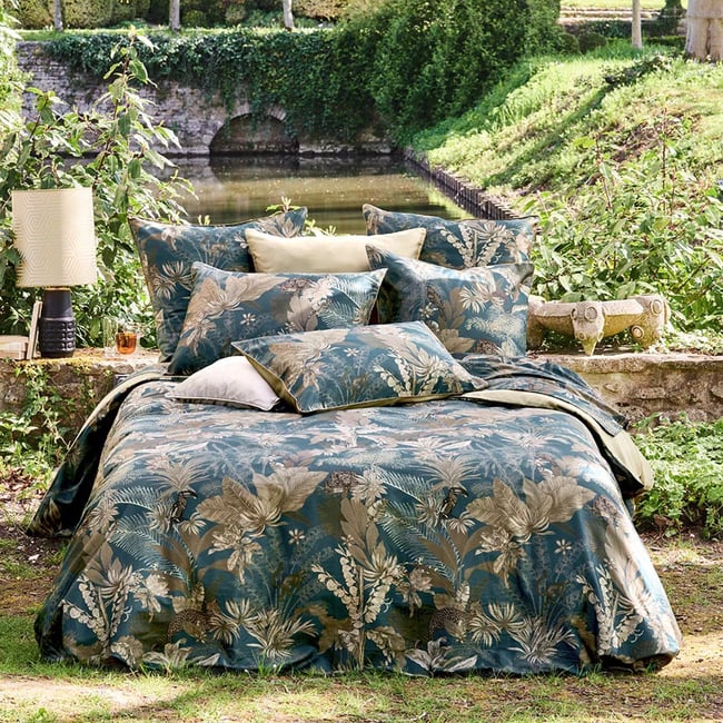 Housse de couette satin de coton RAINFOREST bleu dore <span itemprop=
