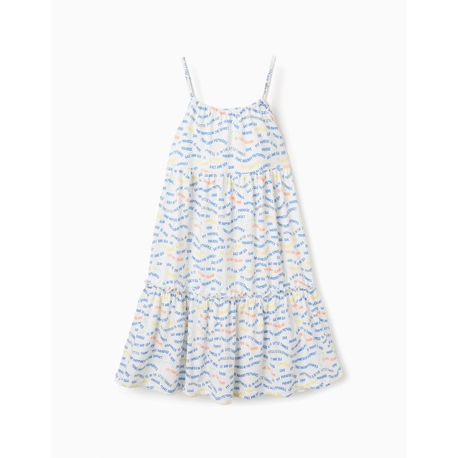 Robe à Bretelles avec Motif et Volants blanc <span itemprop=