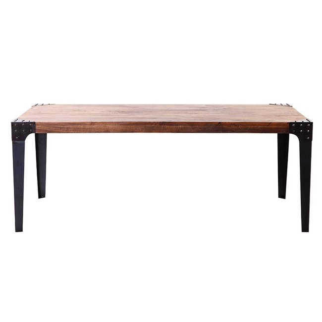 Table à manger industrielle rectangulaire acier et bois manguier massif L200 cm MADISON Couleur bois clair / noir <span itemprop=