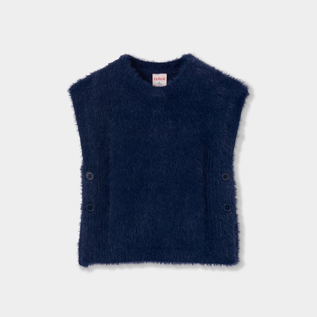 Pull sans manches fille avec boutons bleu <span itemprop=