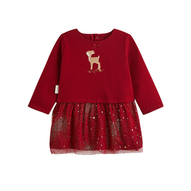 Robe bébé en molleton et tulle Grace bordeaux <span itemprop=