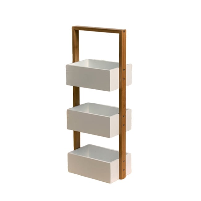 Etagère droite bambou 3 bacs de rangement Couleur blanc <span itemprop=