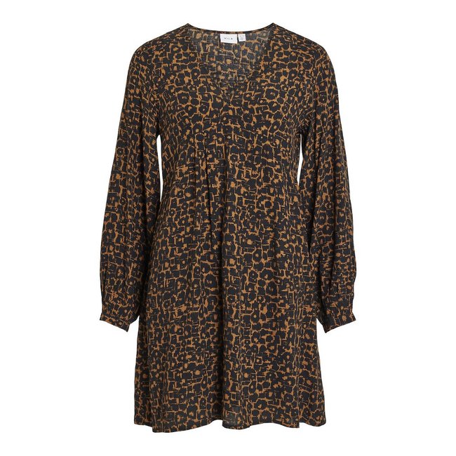 Vestido curto e estampado camel/preto <span itemprop=