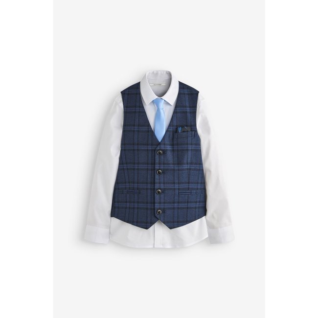 Chemise, gilet et cravate, ensemble bleu/blanc <span itemprop=