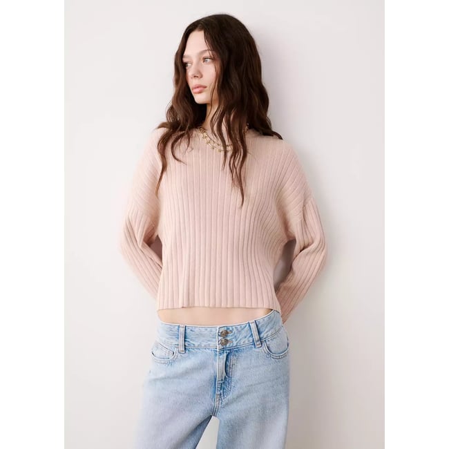 Pull-over maille côtelée rose pastel <span itemprop=
