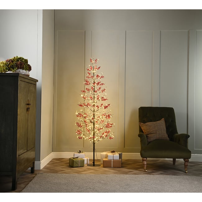 90cm Red Berry Microdot Christmas Tree with Twinkle Lights, red, SO'HOME