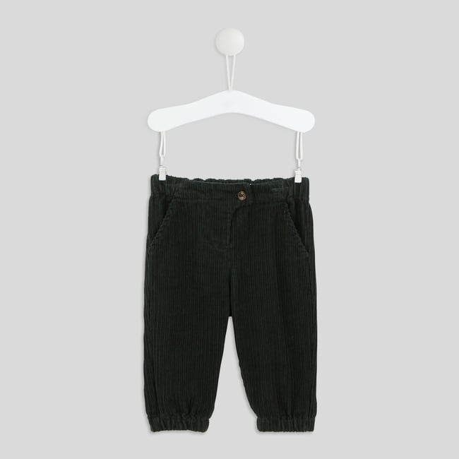 Pantalon uni en gros velours taille élastique dos et fermé avec un bouton devant, garçon, OEKO-TEX. - BOUT'CHOU
