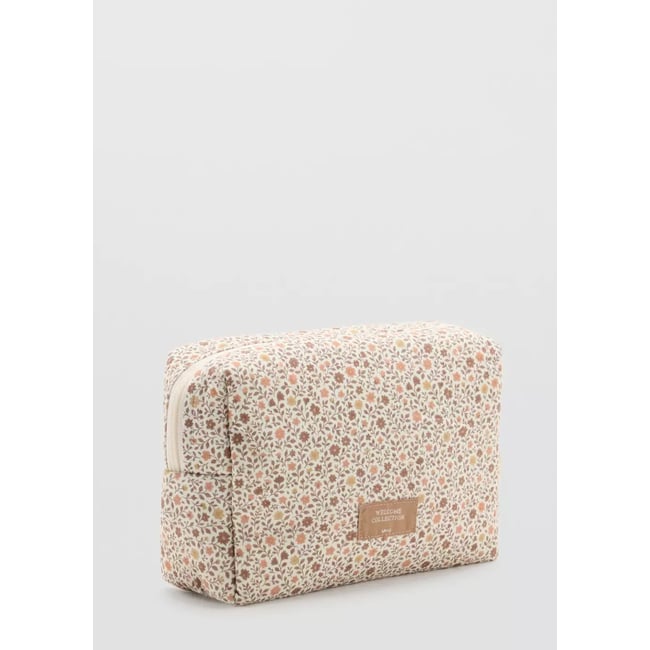 Sac cosmétique à fleurs blanc cassé <span itemprop=