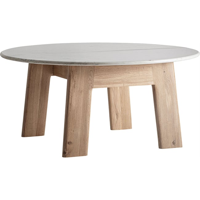 Table à manger ronde S.NARA Couleur marbre blanc et chêne brun <span itemprop=