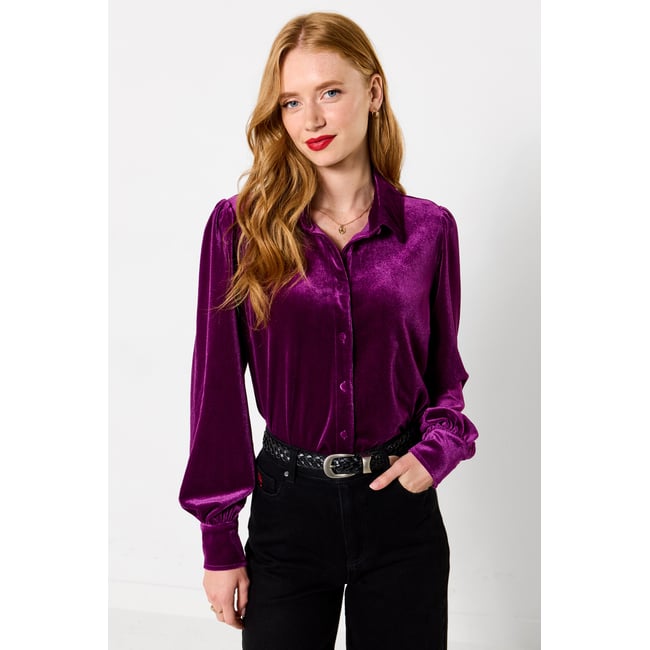 Blouse à Col en Velours Iris violet <span itemprop=