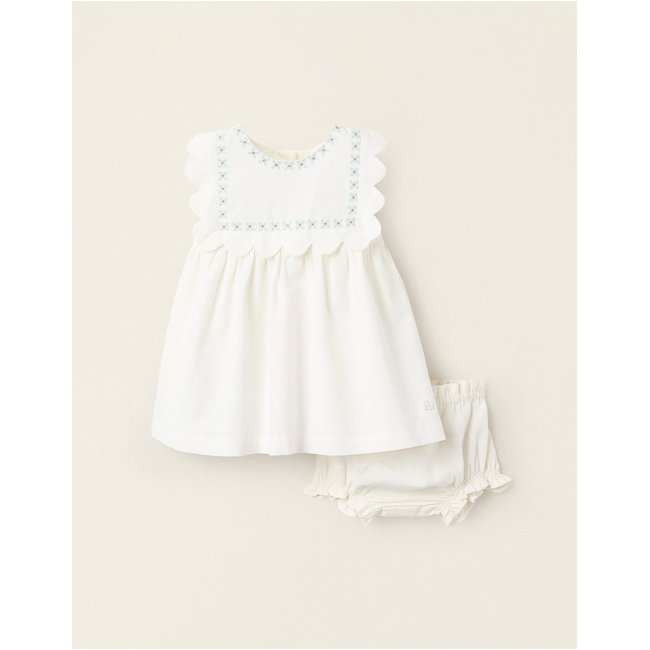 Robe + Bloomer en Coton et Lin blanc <span itemprop=