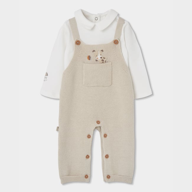 Ensemble bébé garçon en maille avec petit chien beige <span itemprop=