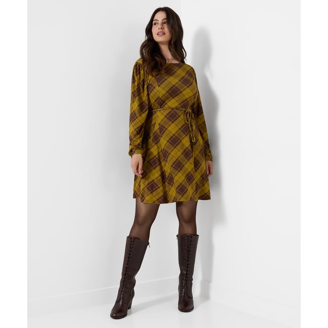Robe Courte en Jersey à Carreaux Tradition marron <span itemprop=