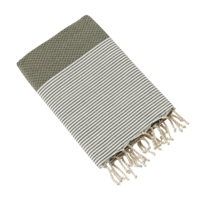 Fouta a franges coton tisse Collection Marine nenuphar <span itemprop=