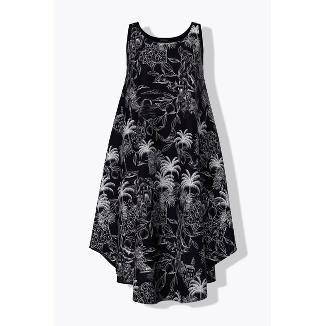 Robe midi sans manches, motif palmiers noir <span itemprop=