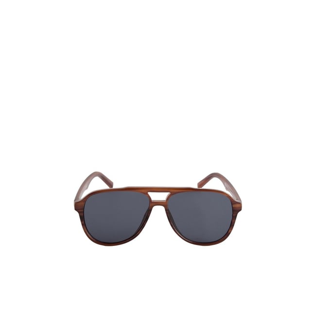 Lunettes de soleil épaisses style aviateur corne brun miel <span itemprop=