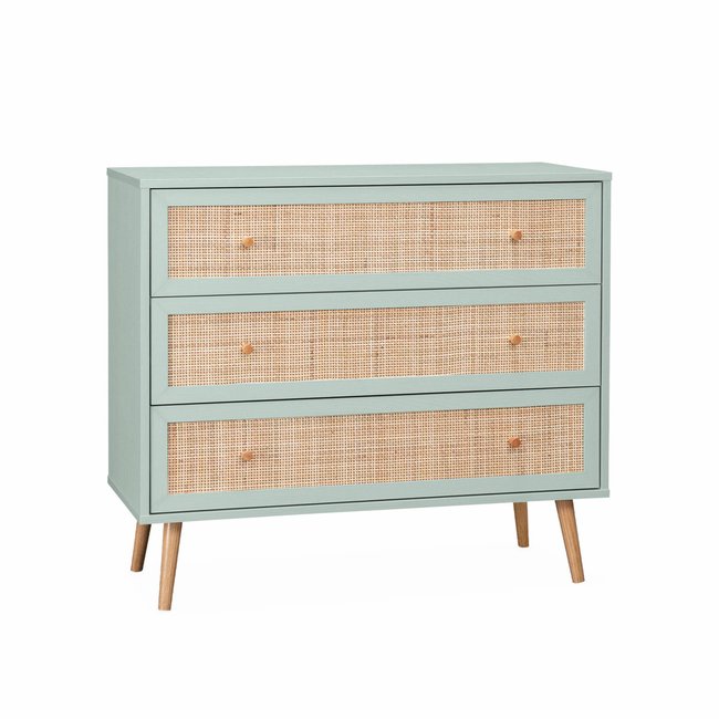Commode effet bois et cannage 3 tiroirs BOHÈME - SWEEEK