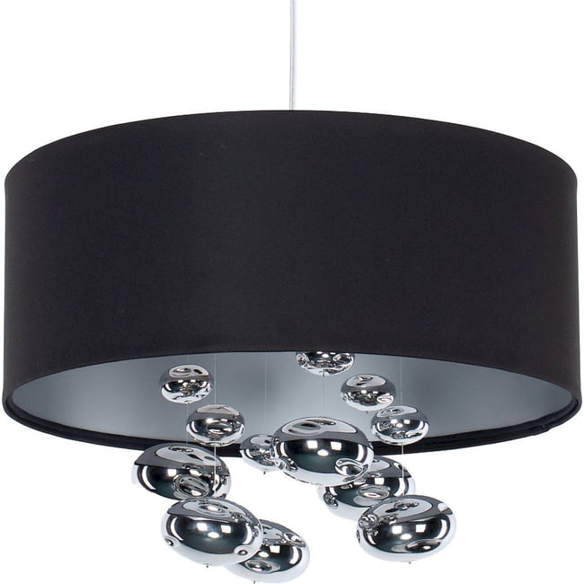 Suspension ronde en tissu avec boules Bubble Light Couleur noir satin avec accents argentés <span itemprop=