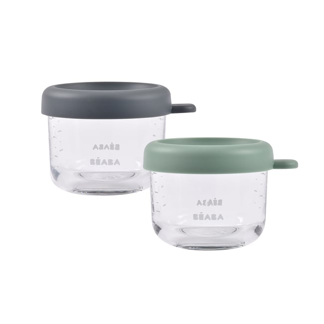 Lot de 2 portions repas en verre 150 ml Couleur minéral / vert sauge <span itemprop=