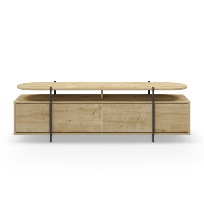 Meuble TV 4 portes et pieds en métal L160 cm - Hinoa Couleur chêne <span itemprop=