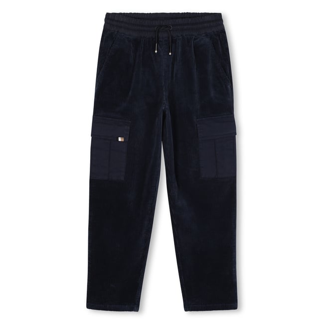 Pantalon en velours bleu cargo <span itemprop=
