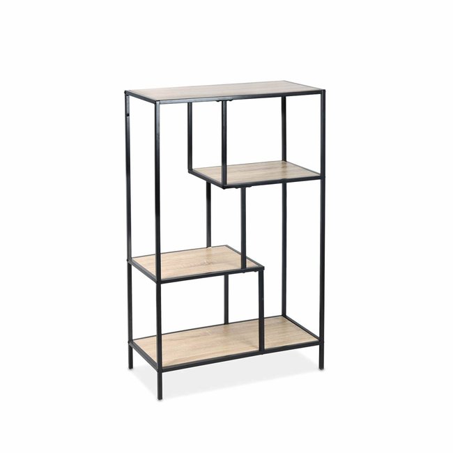 Etagère bibliothèque industrielle métal et effet bois 4 niveaux LOFT Couleur bois <span itemprop=