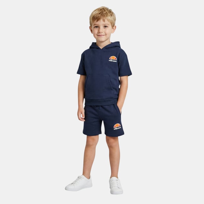 Ensemble t-shirt à capuche et short imprimés MATCHY bleu marine <span itemprop=