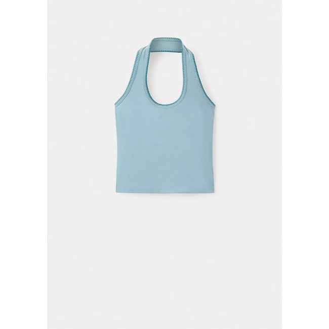 Top dos-nu avec détails brodés turquoise <span itemprop=