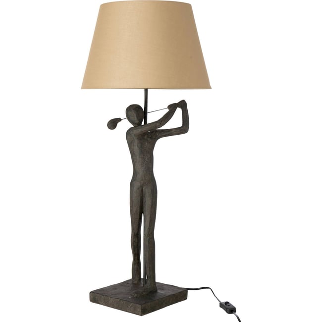 Lampe de table golfeur en résine Couleur noir et beige <span itemprop=